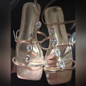 ASOS Gold Strappy Sandals with Crystal Accents